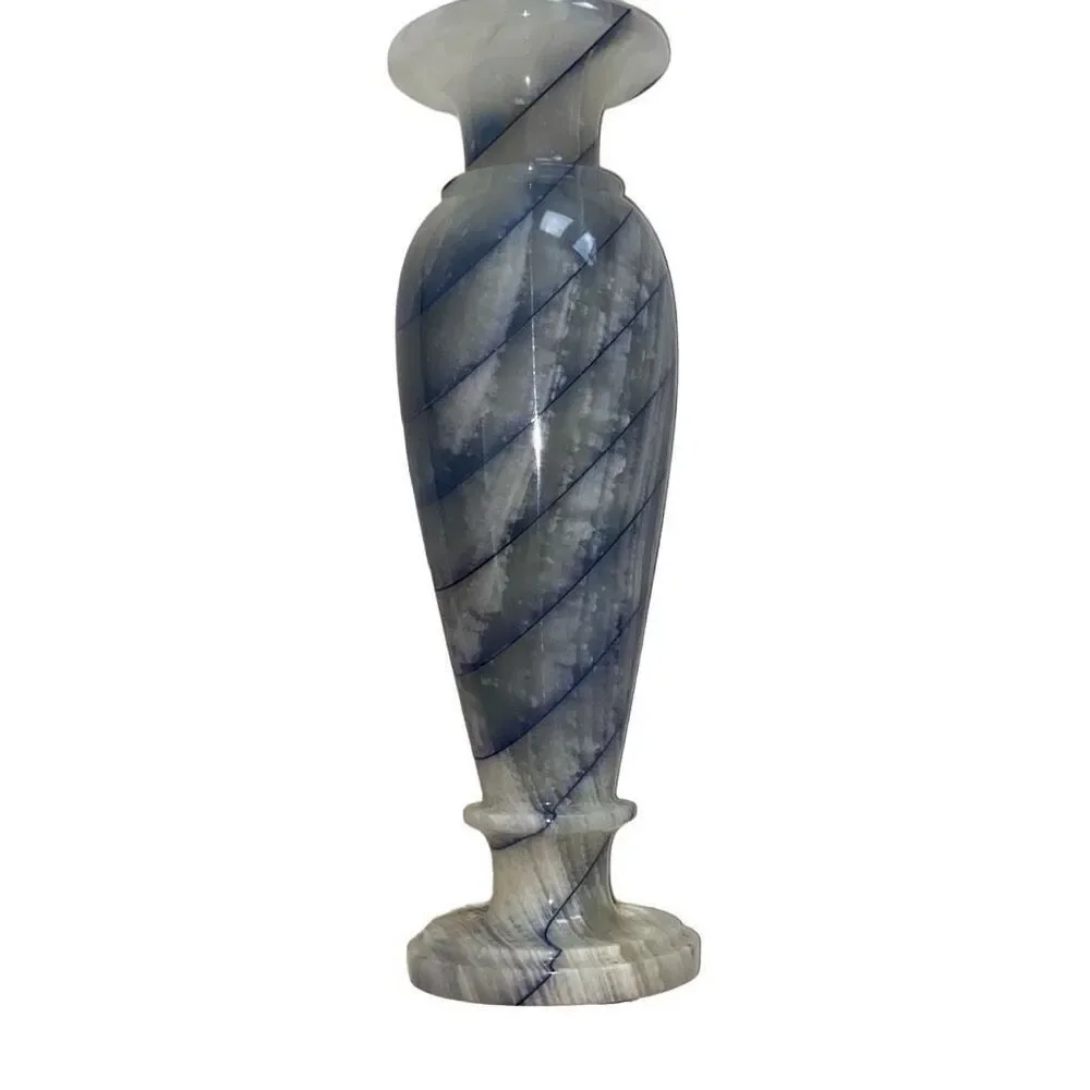 Vintage Blue Tukri Patchwork Onyx Vase Large 11 1/2in Natural Carved Gemstone